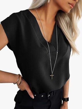 Get All 3 Lepunuo Blouses Navy, Black, & Jasper VNeck Tops, Bundle of 3 Size XXL